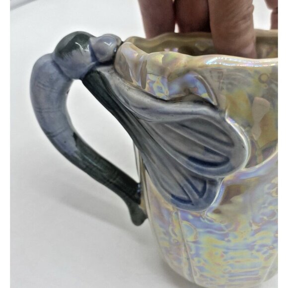 Vintage 70s Fitz & Floyd Dragonfly Cup Pearl Iridescent Ceramic Floral Mug Retro - Picture 11 of 12